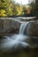 Waterfall and fall foliage at Diana\'s Baths, New Hampshire.