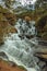 Waterfall falling over rocks in a lush forest