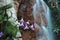 Waterfall with flowers landscape
