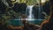 waterfall in the forest Horror waterfall of poison, with a landscape of dead trees and fungi, with a spider