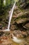 Waterfall in forest over mossy and green rock