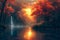 Waterfall in the forest at sunset landscape wallpaper, faith-inspired