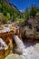 Waterfall of Ganges River flows across the Gangotri town