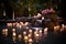 Waterfall garden of Romantic StyleFloating Candles. AI Generated