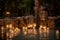Waterfall garden of Romantic StyleFloating Candles. AI Generated
