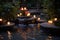 Waterfall garden of Romantic StyleFloating Candles. AI Generated