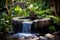 Waterfall garden of Tropical StyleNatural Bird Bath. AI Generated