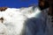 The waterfall has become completely ice under deep blue sky at Darjeeling in India