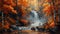 a waterfall hidden deep within the forest, where a footpath leads through a kaleidoscope of fall foliage