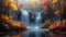 a waterfall hidden deep within the forest, where a footpath leads through a kaleidoscope of fall foliage