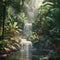 Waterfall hidden in the tropical jungle realistic photography