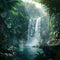 Waterfall hidden in the tropical jungle realistic photography