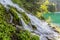 Waterfall and a hiking trail around Crno jezero lake in Durmitor mountains, Monteneg