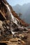 Waterfall on hiking trail in Tiger Leaping Gorge in Yunnan, China