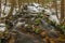 Waterfall on Jezerni creek in spring in national park Sumava in Czech republic