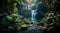 waterfall in the jungle, tropical landscape in the jungle, plants and green trees in the jungle, lake in the forest