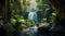 waterfall in the jungle, tropical landscape in the jungle, plants and green trees in the jungle, lake in the forest