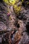 Waterfall with ladder in canyon, sucha bela  in Slovak Paradise, Slovensky Raj National Park, Slovakia.