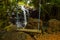 Waterfall landscape. Beautiful hidden waterfall in tropical rainforest. Blurred swing. Selected focus. Fast shutter speed. Sing