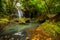 Waterfall landscape. Beautiful hidden waterfall in tropical rainforest. Nature background. Slow shutter speed, motion photography