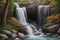 Waterfall Landscape Painting, Mosaic Style Generated by Ai