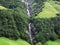 Waterfall Laubenfall in the Sernftal alpine valley or WasserfÃ¤lle LaubenfÃ¤lle
