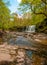 Waterfall and limestone river bedrock