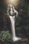 Waterfall in lush Pacific Northwest forest environment