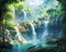 waterfall in the middle of a jungle fantasy landscape.