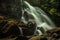 Waterfall with milky white water flow long exposure flat angle image