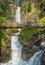 Waterfall mountain landscape. Rabbi Valley, Trentino Alto Adige, Italy