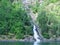 waterfall in mountains, nature Norway, fjord background