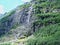 waterfall in mountains, nature Norway, fjord background