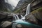 Waterfall in the mountains. Shot in Norway. Long exposure. generative ai