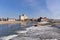 Waterfall on Odra river in Brzeg, Poland