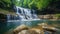 Waterfall panoramic beautiful summer landscape. AI generated art