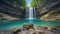 Waterfall panoramic beautiful summer landscape. AI generated art