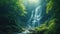 Waterfall panoramic beautiful summer landscape. AI generated art