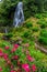 Waterfall at  Parque Natural Da Ribeira Dos Caldeiroes, Sao Miguel, Azores, Portugal. Beautiful waterfall surrounded with