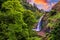 Waterfall at  Parque Natural Da Ribeira Dos Caldeiroes, Sao Miguel, Azores, Portugal. Beautiful waterfall surrounded with