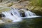 Waterfall in the rocks in the forest