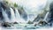 Waterfall Of Russia: A Breathtaking Watercolor Illustration