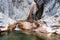 Waterfall Salt de Brull, the river de Sant Aniol, Sadernes, Catalonia, Spain.