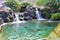 Waterfall sliding into a peaceful pool amidst a tropical rain forest