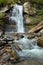 Waterfall spring background. beatiful nature with fresh green plants and water