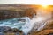 Waterfall and the sunrise of Iceland Gullfoss