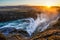 Waterfall and the sunrise of Iceland Gullfoss