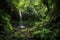 waterfall surrounded by lush, verdant greenery in the heart of a rain forest