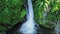 Waterfall Among Tropical Plants And Green Leaves In Bali, Indonesia. Wonderful Mountain Stream With Splashing Water Flowing From