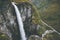 Waterfall Vettisfossen landscape aerial view in Norway